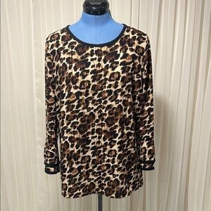 Tacera Leopard Print Long Sleeve Top - Black and Brown